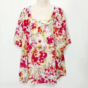 🔵BOGO FREE🔵Liz & Me Top Floral Cotton Short Sleeve Sz 4X